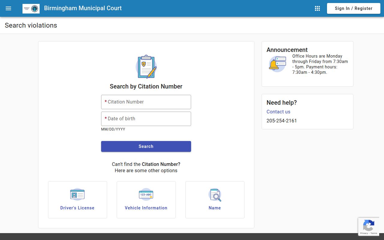 Birmingham Municipal Court online payment and case search portal