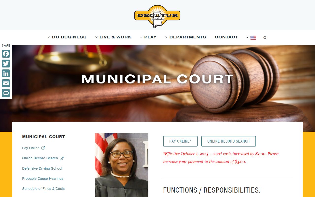 Decatur Municipal Court website with location and contact information