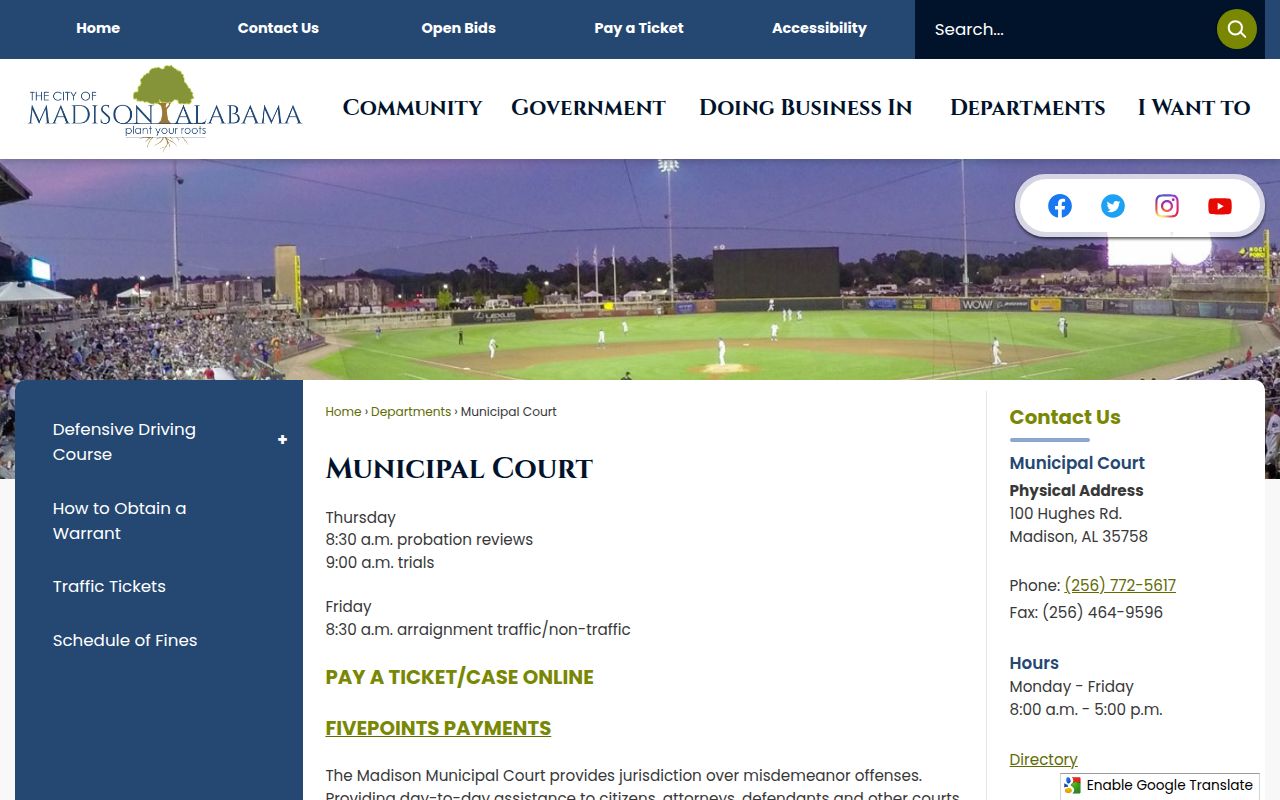 Madison City Municipal Court website with services and contact information