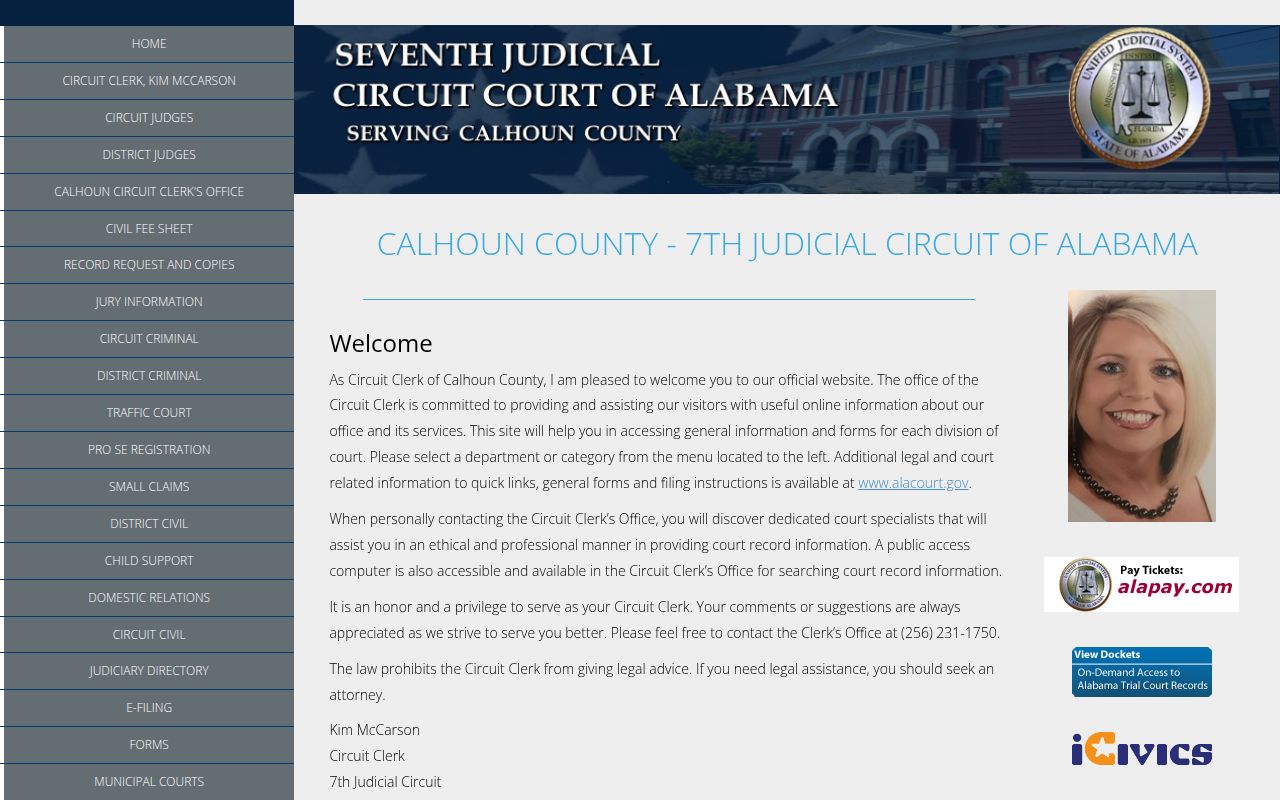 Calhoun County Alacourt portal for DUI record searches