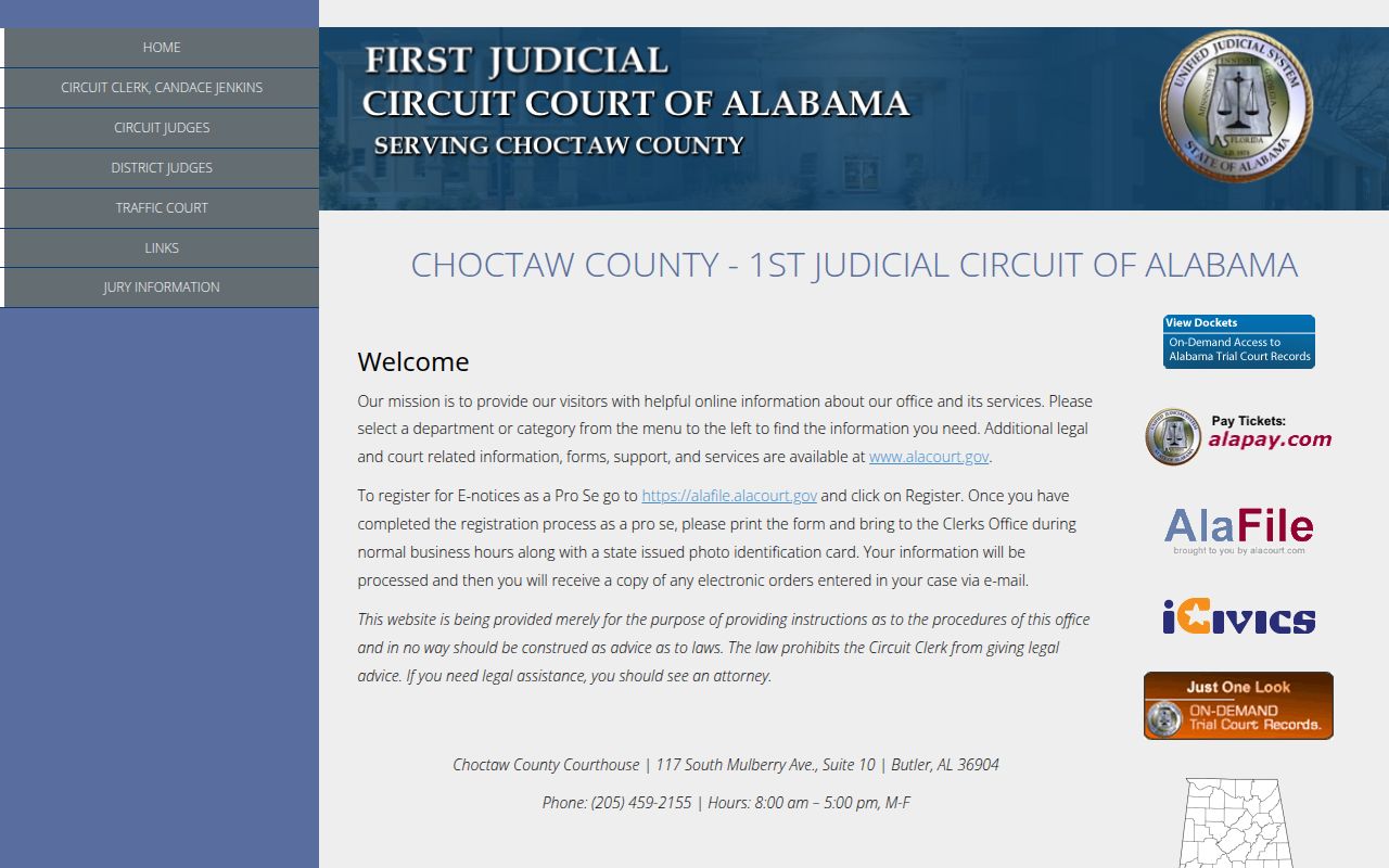 Choctaw County Alacourt portal for DUI record searches