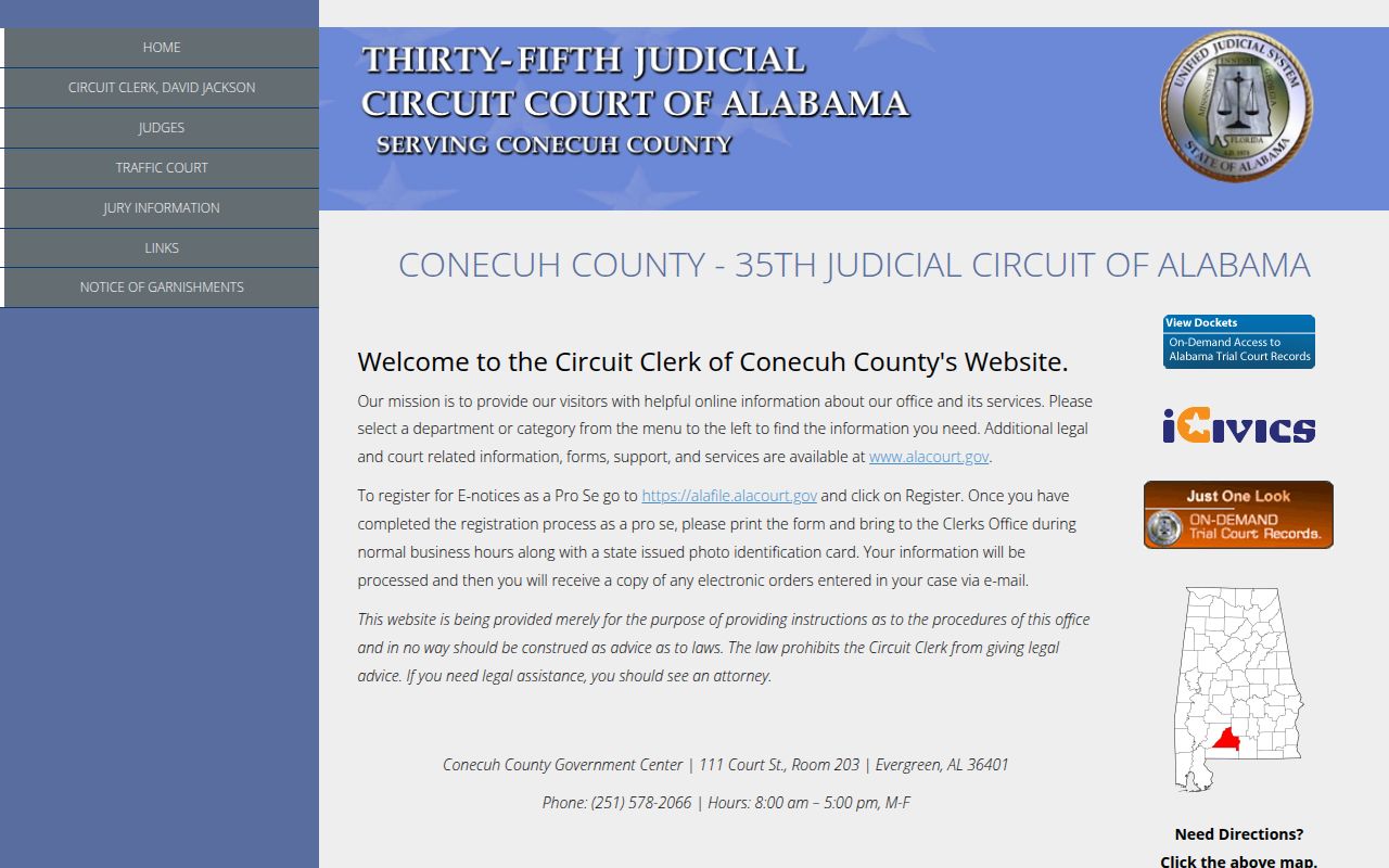 Conecuh County Alacourt portal for DUI record searches