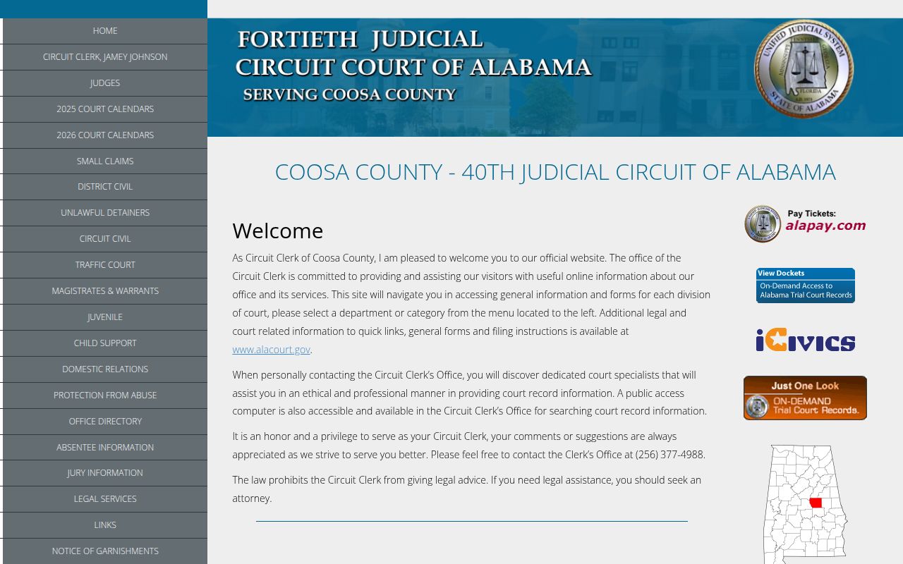 Coosa County Alacourt portal for DUI record searches