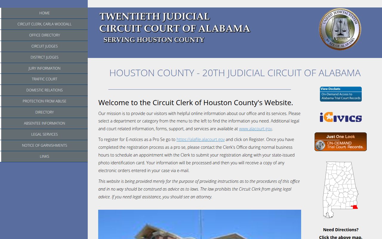 Houston County DUI records search portal on Alacourt