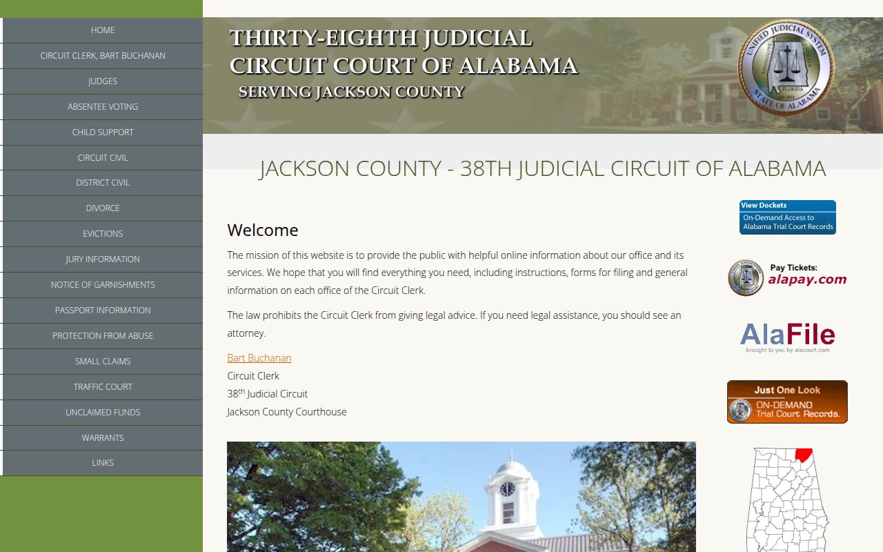 Jackson County DUI records search portal on Alacourt