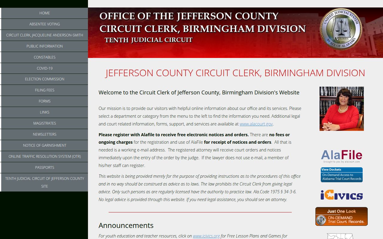 Jefferson County DUI records search portal on Alacourt