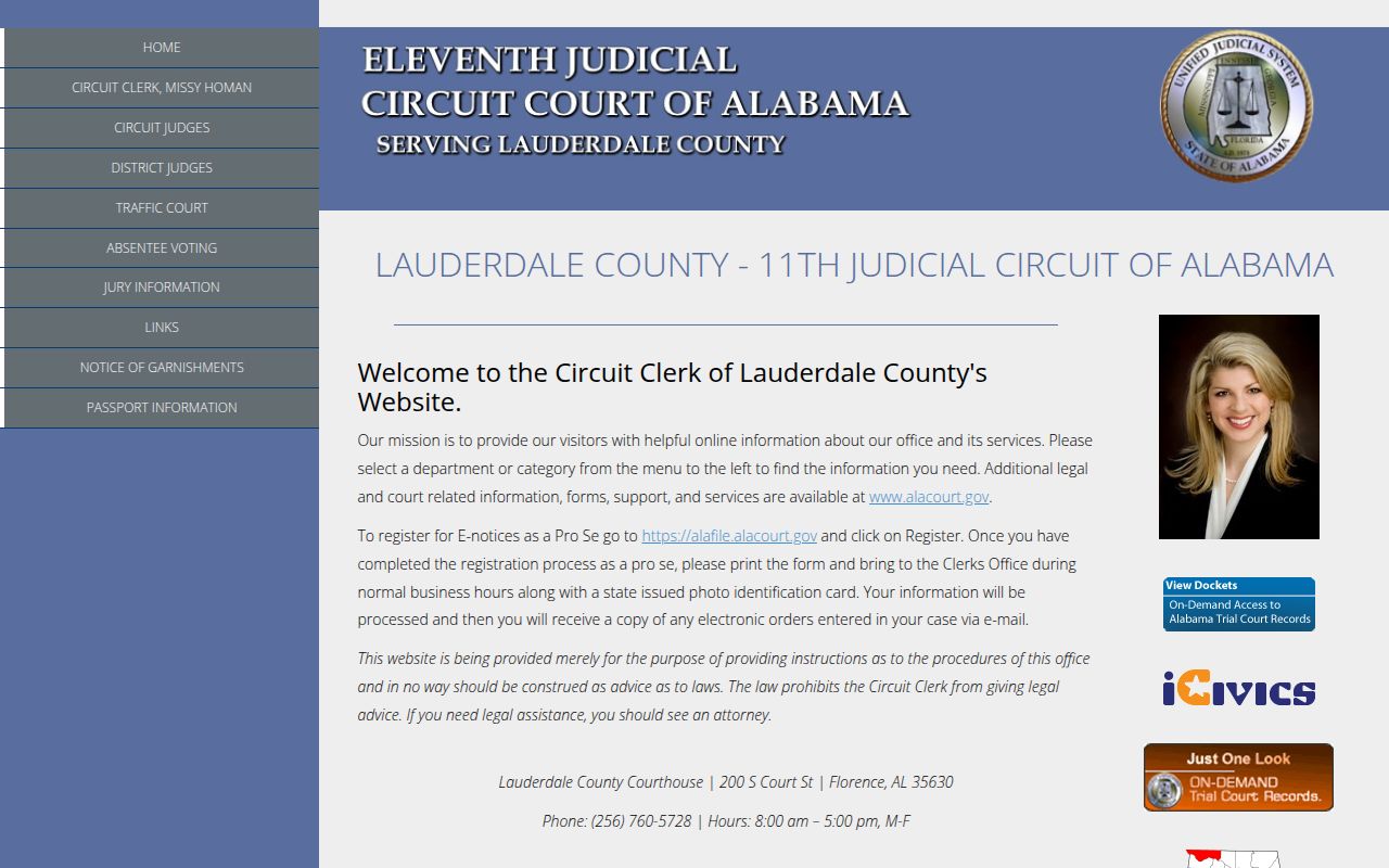 Lauderdale County DUI records search portal on Alacourt