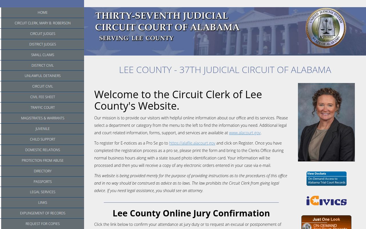 Lee County DUI records search portal on Alacourt