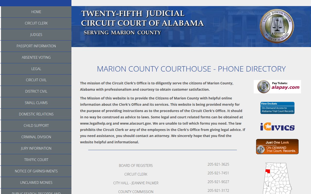 Marion County DUI records search portal on Alacourt