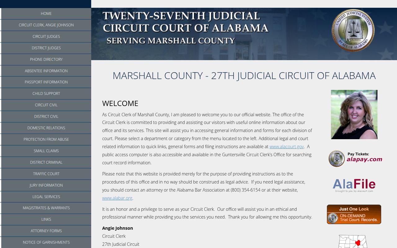 Marshall County DUI records search portal on Alacourt