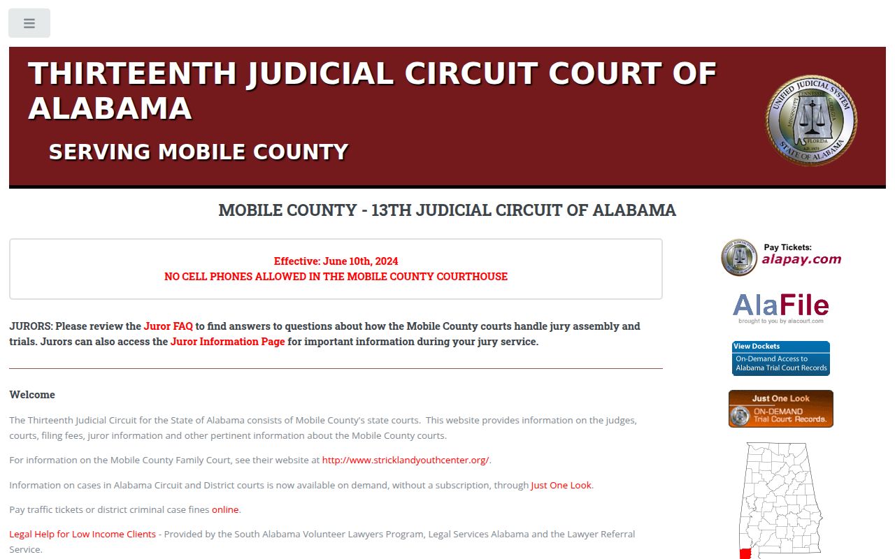 Mobile County DUI records search portal on Alacourt