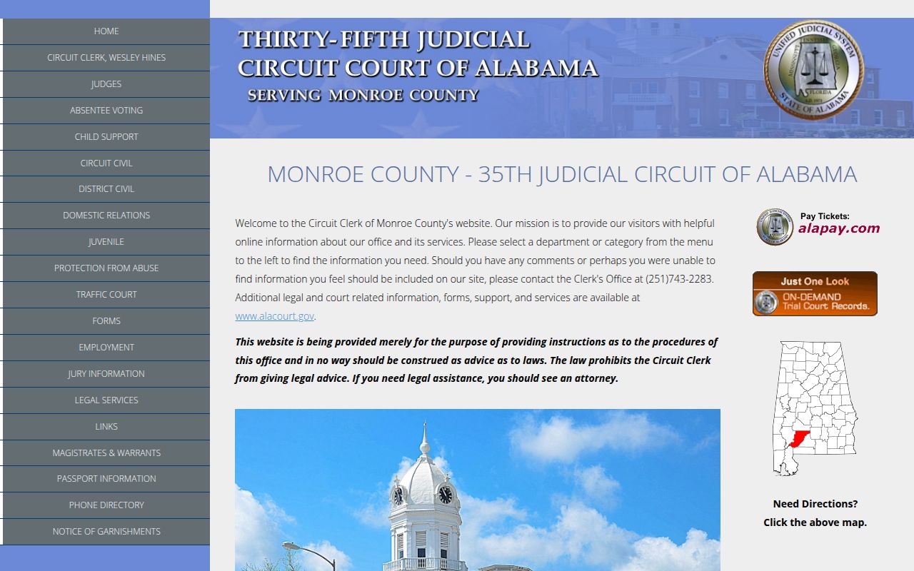 Monroe County DUI records search portal on Alacourt