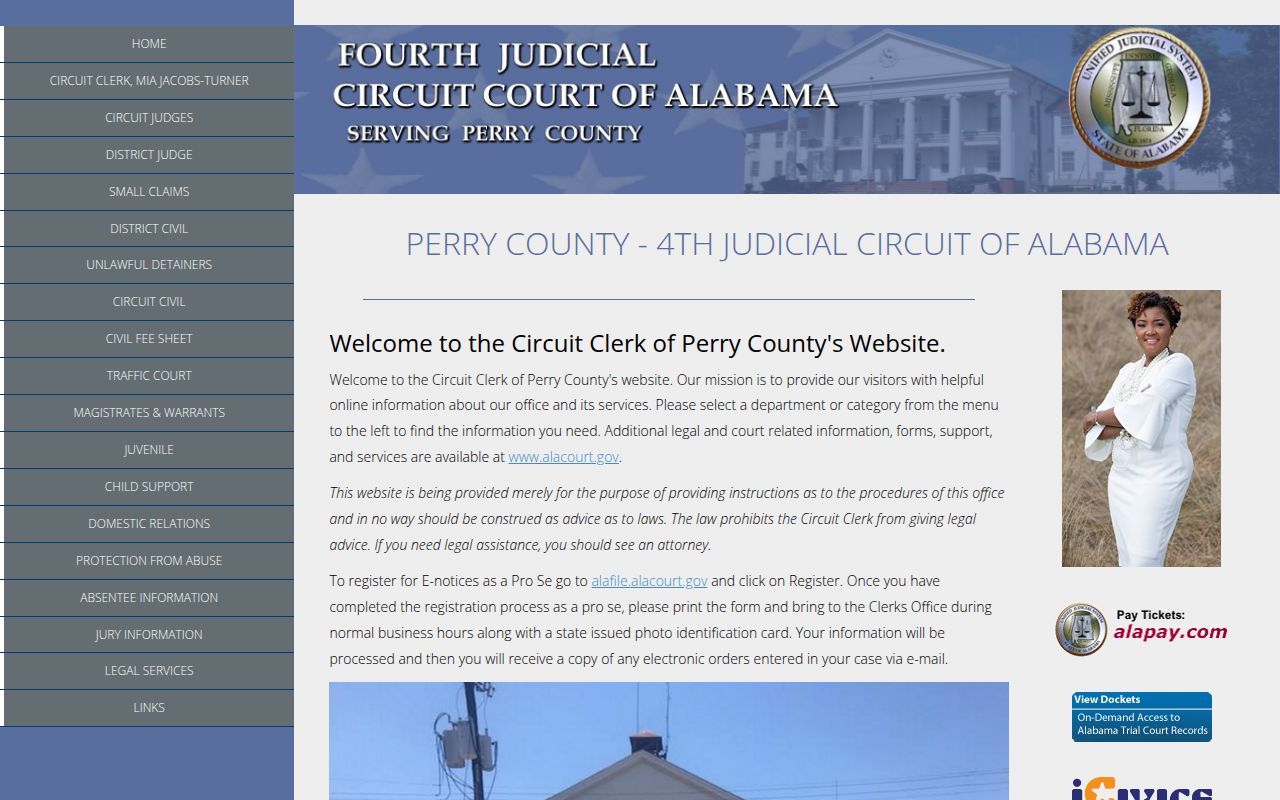 Perry County DUI records search portal on Alacourt