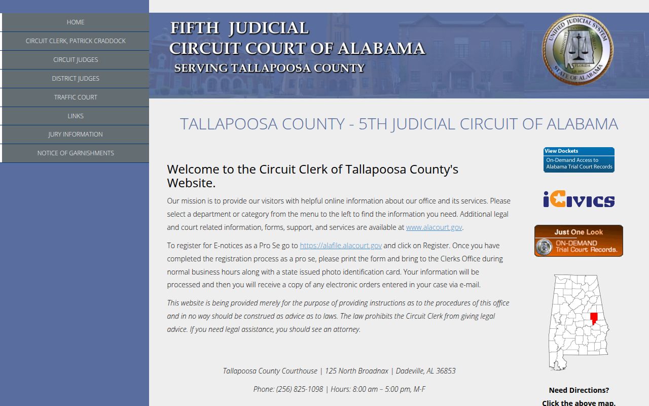 Tallapoosa County DUI records search portal on Alacourt