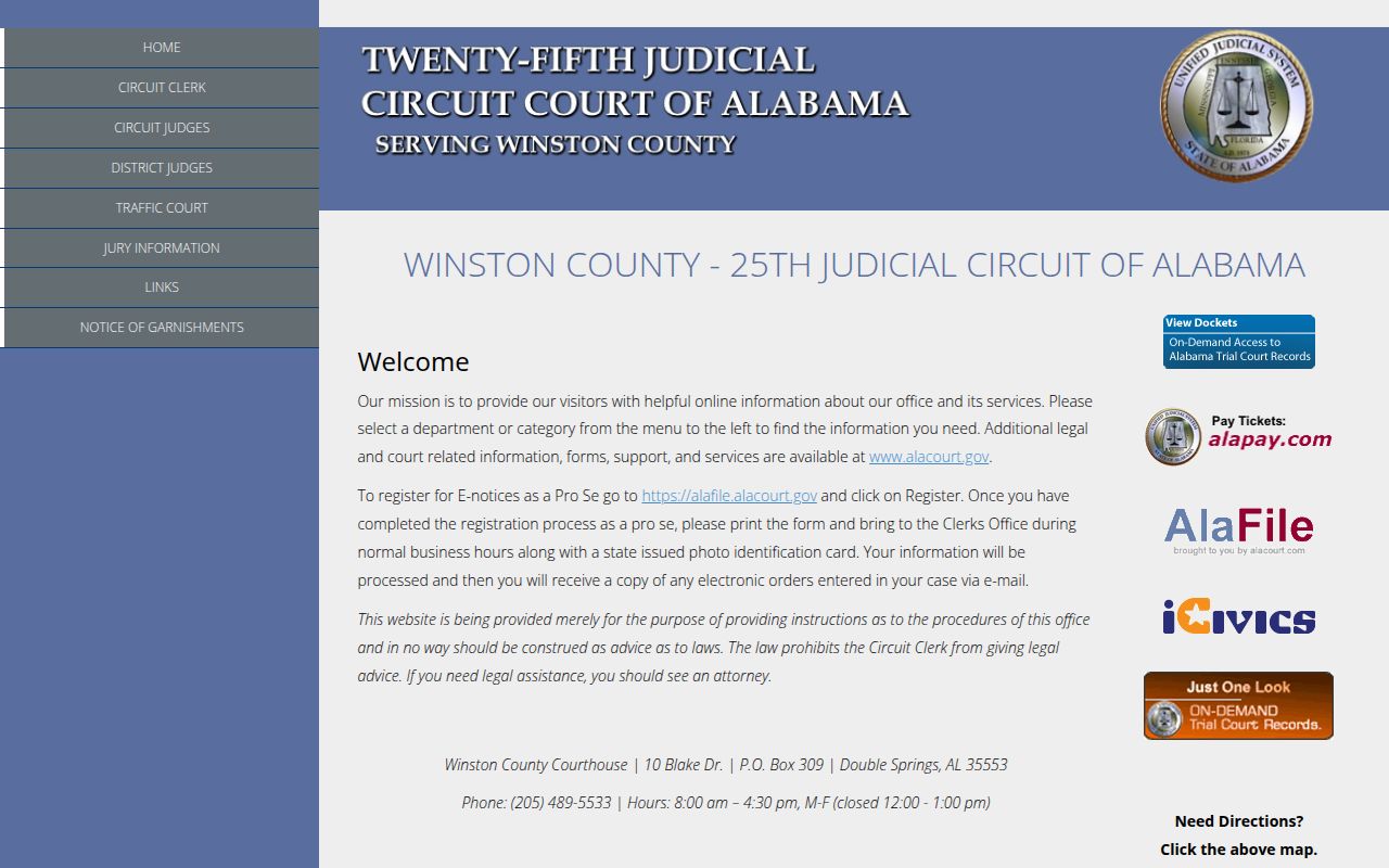 Winston County DUI records search portal on Alacourt