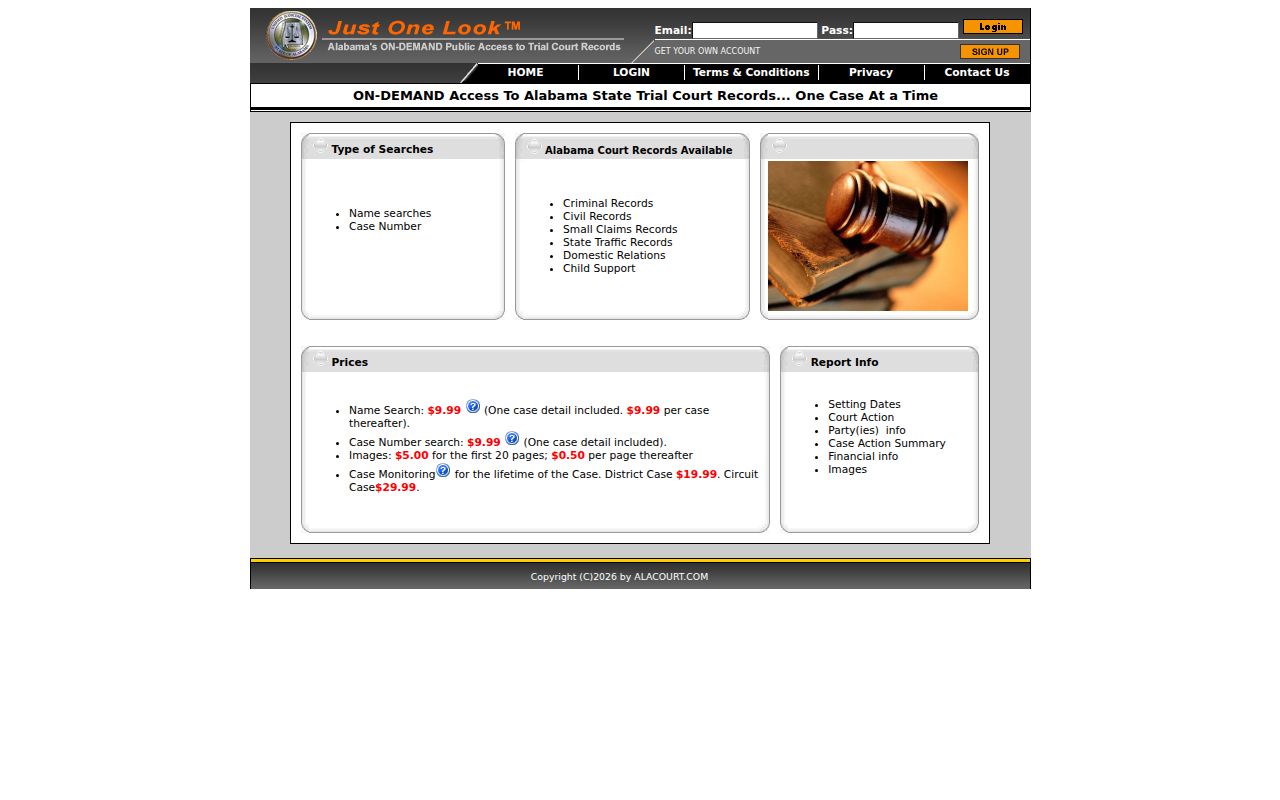 Alacourt public access portal for searching Alabama DUI records
