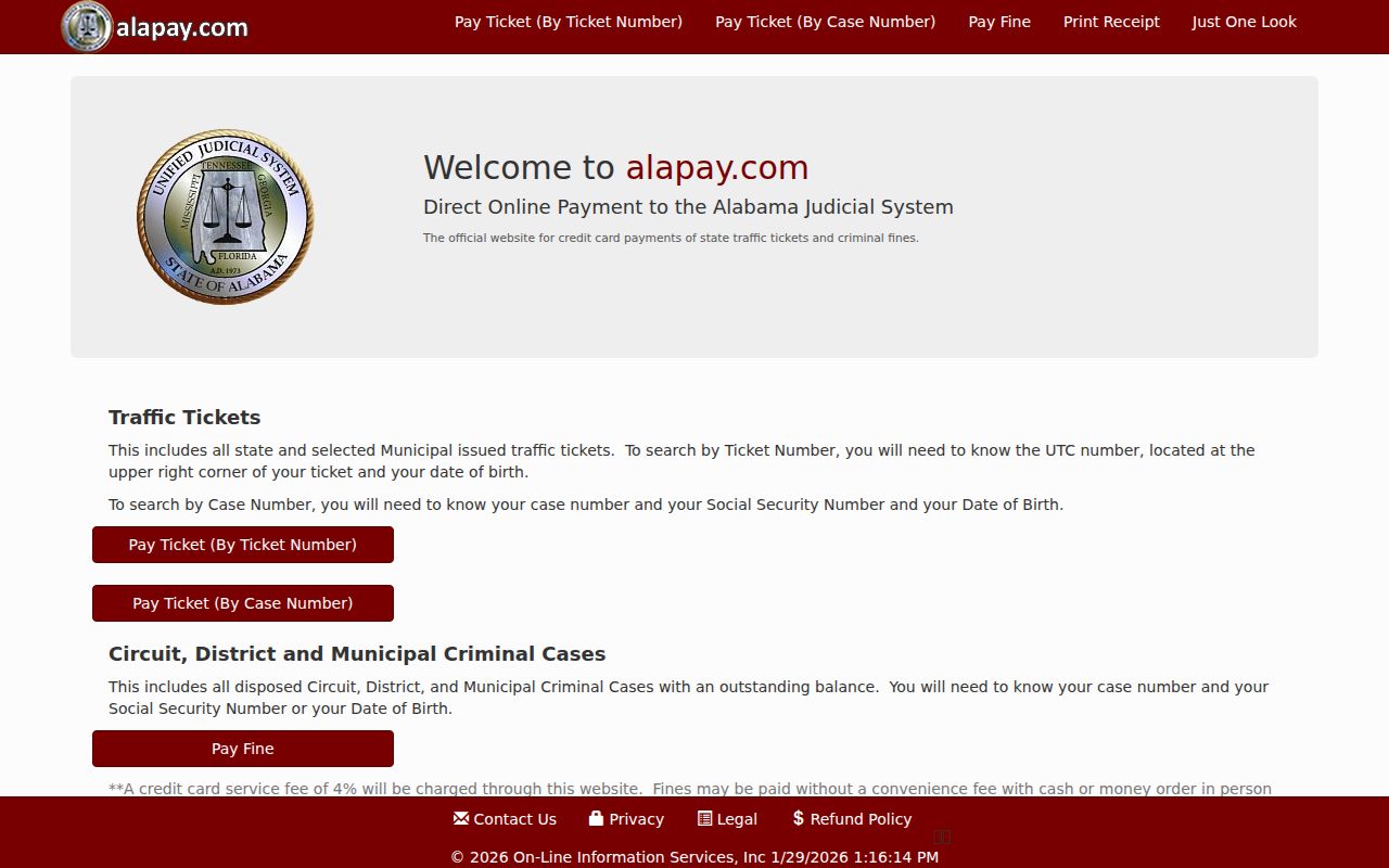 AlaPay portal for paying Alabama DUI fines online